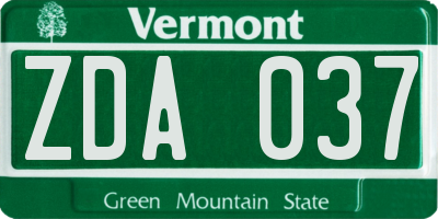 VT license plate ZDA037