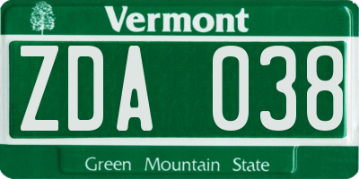 VT license plate ZDA038