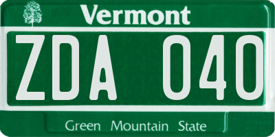 VT license plate ZDA040
