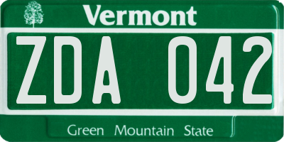 VT license plate ZDA042