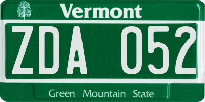 VT license plate ZDA052