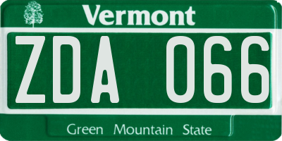 VT license plate ZDA066
