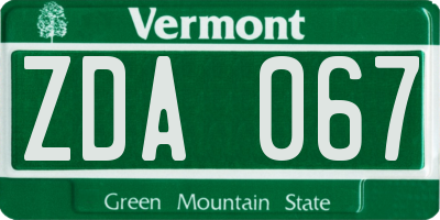 VT license plate ZDA067