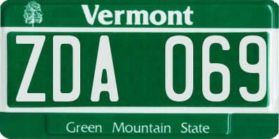 VT license plate ZDA069