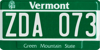 VT license plate ZDA073