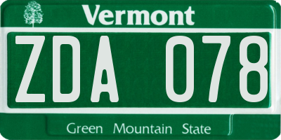 VT license plate ZDA078