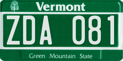 VT license plate ZDA081