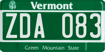 VT license plate ZDA083