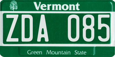 VT license plate ZDA085