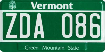 VT license plate ZDA086