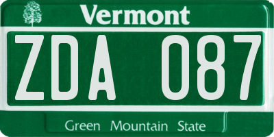 VT license plate ZDA087