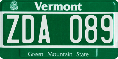 VT license plate ZDA089
