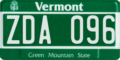 VT license plate ZDA096