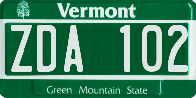VT license plate ZDA102