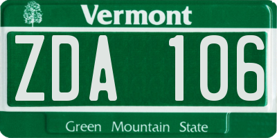 VT license plate ZDA106