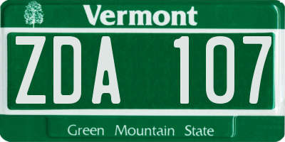 VT license plate ZDA107