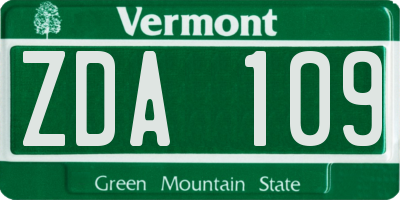 VT license plate ZDA109