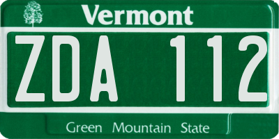 VT license plate ZDA112