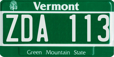 VT license plate ZDA113