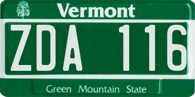 VT license plate ZDA116
