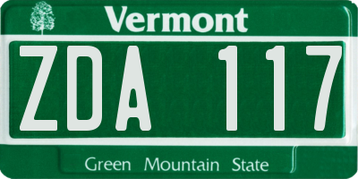 VT license plate ZDA117