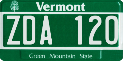 VT license plate ZDA120