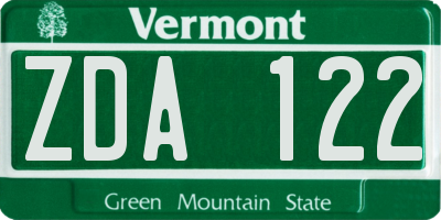 VT license plate ZDA122