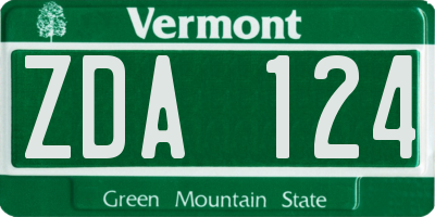VT license plate ZDA124