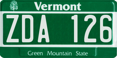 VT license plate ZDA126