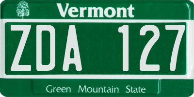 VT license plate ZDA127