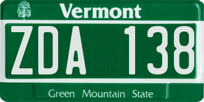 VT license plate ZDA138