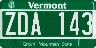 VT license plate ZDA143