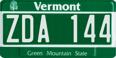 VT license plate ZDA144