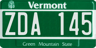 VT license plate ZDA145