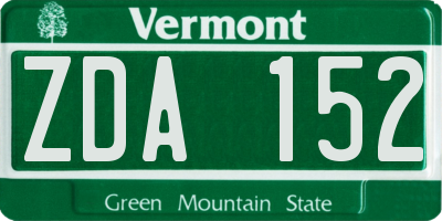 VT license plate ZDA152