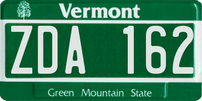 VT license plate ZDA162