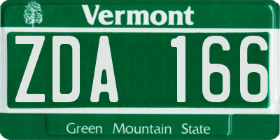VT license plate ZDA166