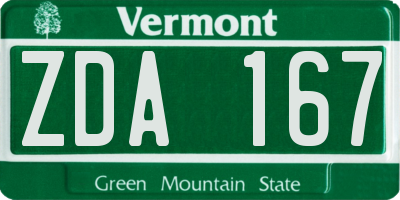 VT license plate ZDA167