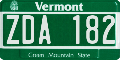 VT license plate ZDA182