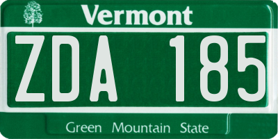 VT license plate ZDA185