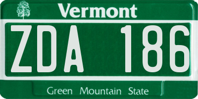 VT license plate ZDA186