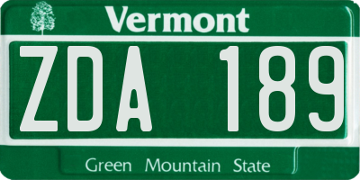 VT license plate ZDA189
