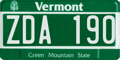 VT license plate ZDA190