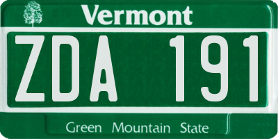 VT license plate ZDA191