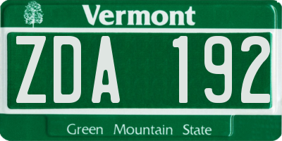 VT license plate ZDA192