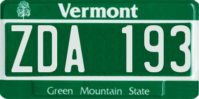 VT license plate ZDA193