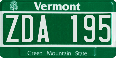 VT license plate ZDA195
