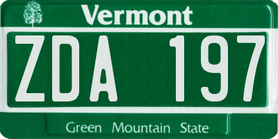 VT license plate ZDA197