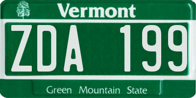 VT license plate ZDA199