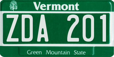 VT license plate ZDA201